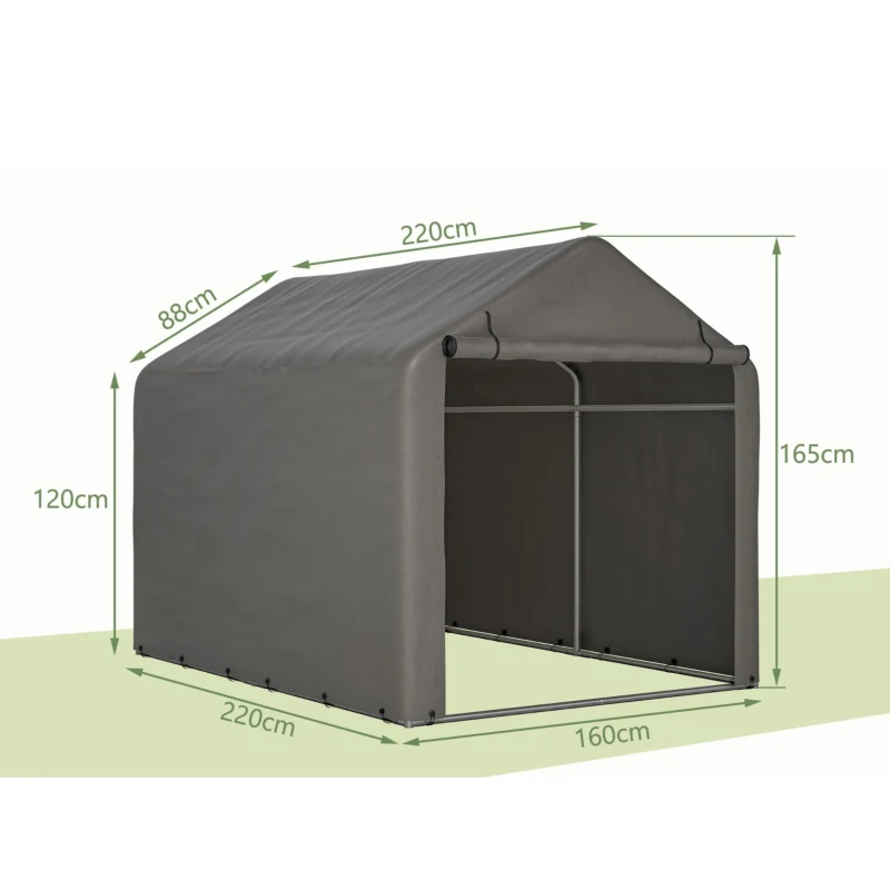 Fahrradgarage mit wasserdichter PE-Plane, Werkzeugschuppen, 160x220x165 cm, Grau