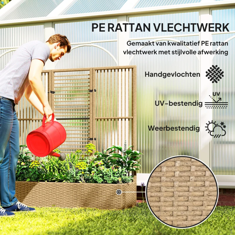 Outsunny Plantenbak Bloembak met Klimhulp, Weerbestendig, 103 cm x 103 cm x 29 cm, Zand