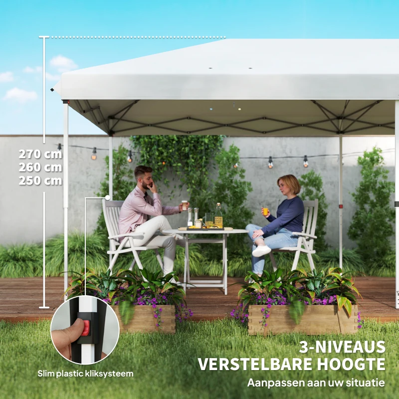 Outsunny Vouwtent van 6 x 3 m, verwijderbare zijwanden, grote ramen, deuren met ritssluiting, stalen frame, wit