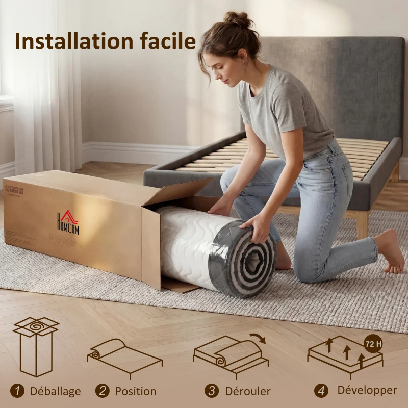 HOMCOM Materasso 2 Posti con Imbottitura in Memory Foam e Schiuma a Onde, Telai per Letti Standard, Regolabili e Divani Letto, 90x190 cm