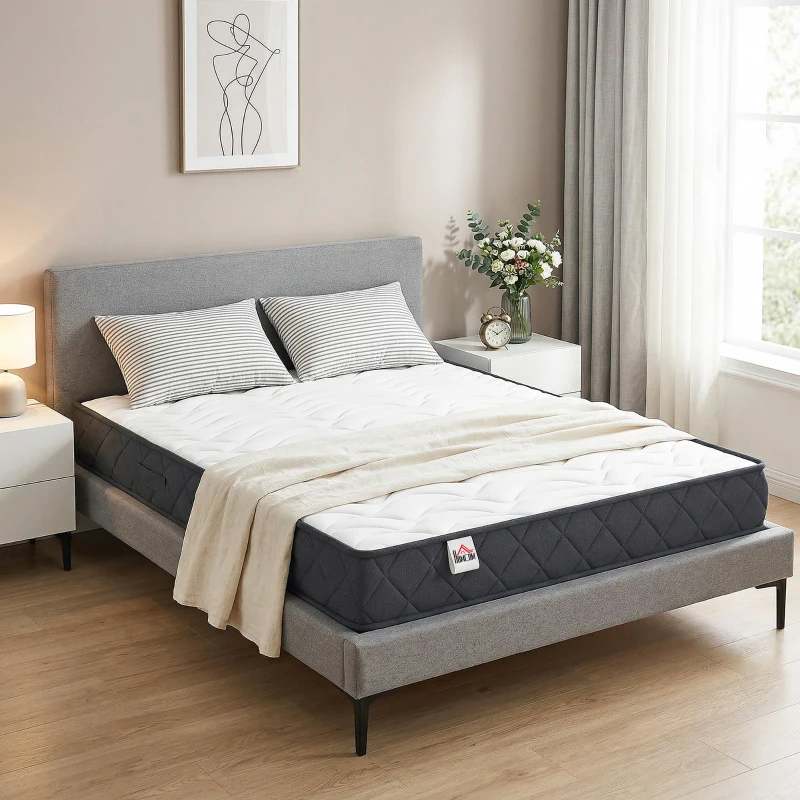 HOMCOM Materasso 2 Posti con Imbottitura in Memory Foam e Schiuma a Onde, Telai per Letti Standard, Regolabili e Divani Letto, 140x190 cm