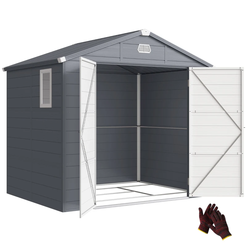 Outsunny 4 x 3ft Plastic Garden Storage Shed - Foundation Kit Included, Polypropylene Outdoor Storage Tool House with Ventilation Slots and Lockable Door, Grey