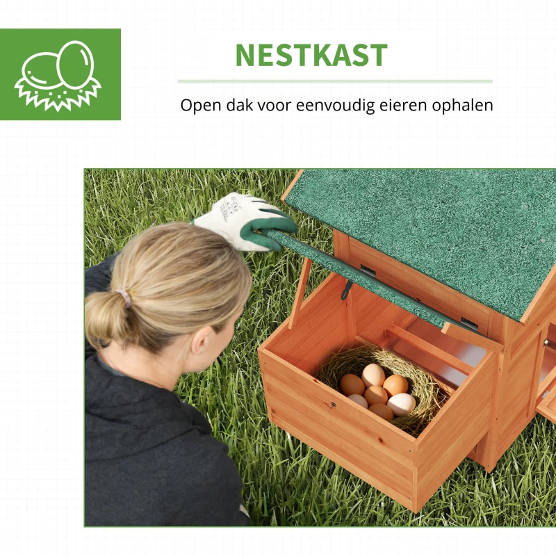 PawHut Kippenhok Kippenhuis van hout met nestkast 2 zitstokken loopplank venster waterdicht dak 113,5x67,5x95,5 cm Oranje