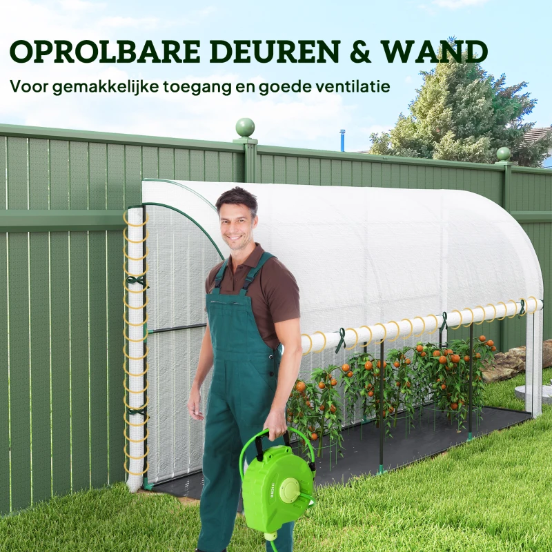 Outsunny Muurgemonteerd Kas, Toegankelijk Plantenhuis, Kunststof Zeil, 300 x 80 x 157 cm, Wit