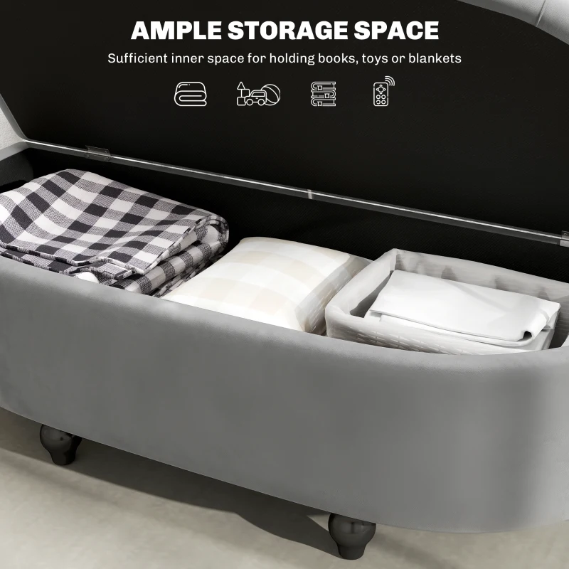 HOMCOM Siedzisko z pojemnikiem, welur, ciemnoszare, otwierane