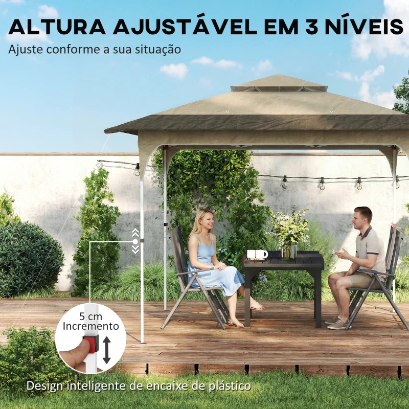 Outsunny Tenda Dobrável 3,5x3,5 m Pop-up com Altura Ajustável 3 Níveis Duplo Telhado Fecho Central e Saco UPF50+ Caqui