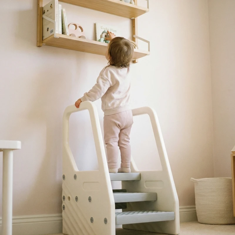 AIYAPLAY Marchepied enfant escabeau 3 marches pour enfants hauteurs réglables de 3 à 2 marches 43 x 42 x 65,5 cm gris