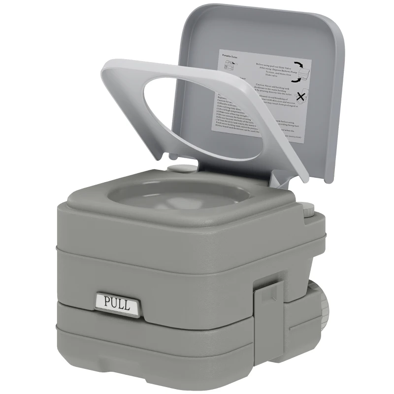 HOMCOM 10L Portable Travel Toilet Outdoor Camping Picnic with 2 Detachable Tanks & Push-button Operation, Grey