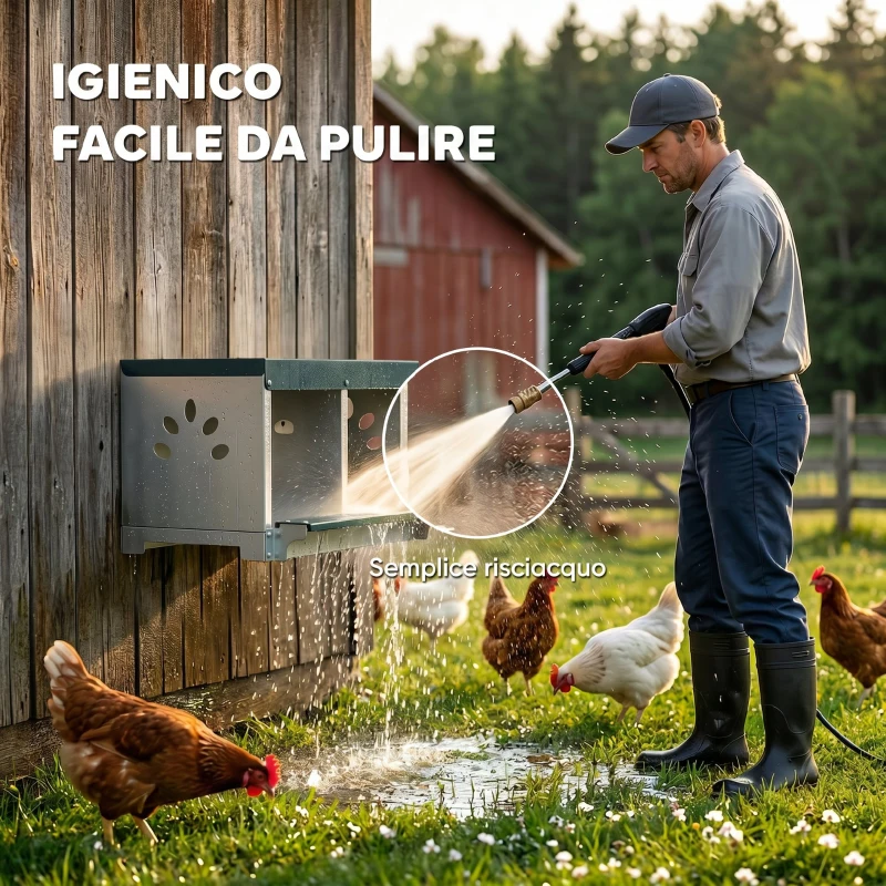 PawHut Nido per Galline Ovaiole in Acciaio a 2 Aree con Base Rialzata, Tetto e Fori di Ventilazione, Argento