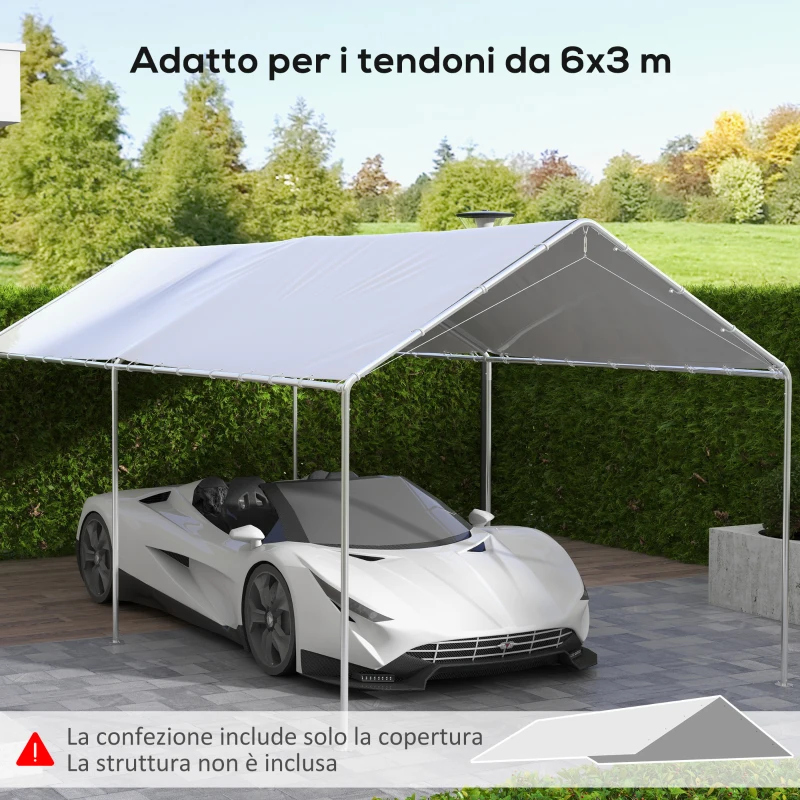 Outsunny Copertura di Ricambio 6x3 m in PE Bianco Anti-UV per Carport Auto con Corde Elastiche
