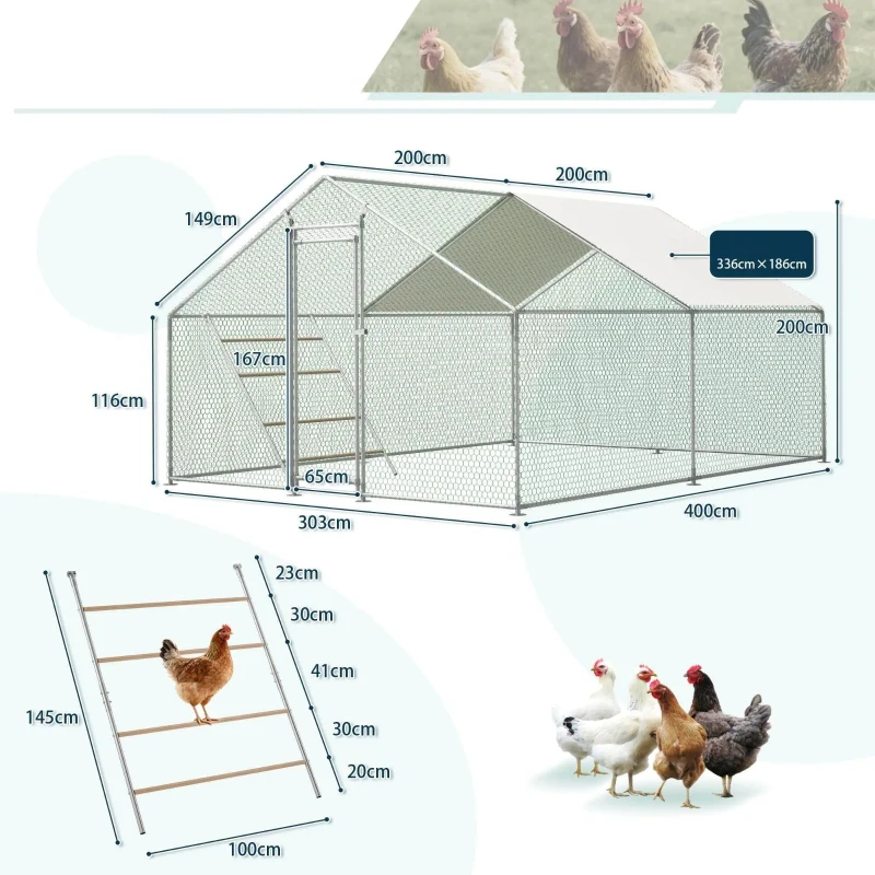 Hühnerstall mit Sitzleiter, 303x400x200 cm, Grau