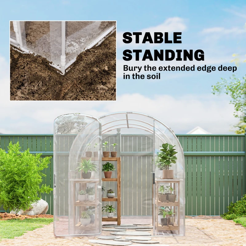 Outsunny Polytunnel Greenhouse Walk-in Grow House with PE Cover, Door and Galvanised Steel Frame, 3 x 2 x 2m, Clear