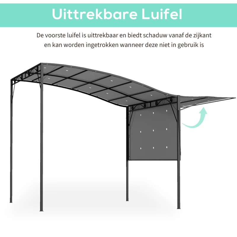 Outsunny Paviljoen met inklapbare dakuitbreiding weerbestendig 3 x 2,5 m Donkergrijs