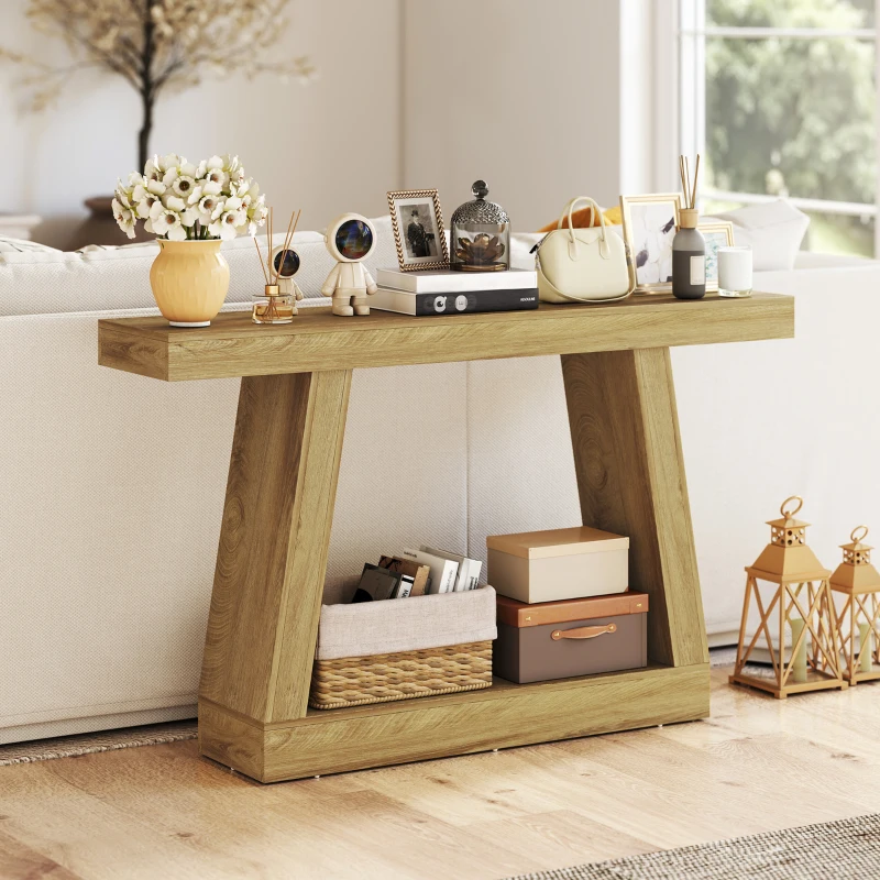 HOMCOM Tavolo Consolle 140 cm, Retro Divano con Contenitore, Rovere.