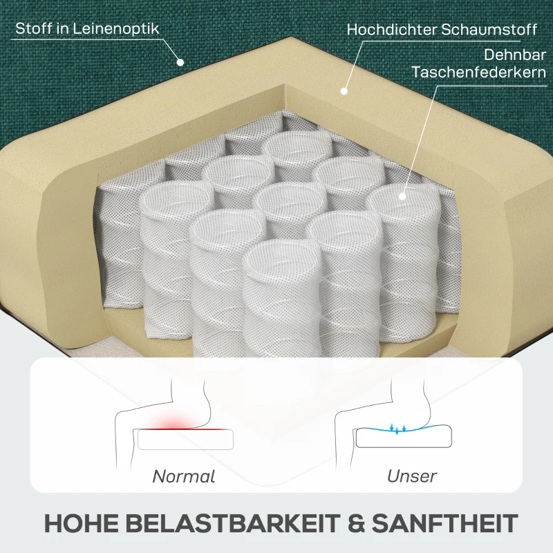 HOMCOM Eleganter Ohrensessel, dick gepolstert, abnehmbarer Bezug, 74 x 86 x 102 cm, Dunkelgrün