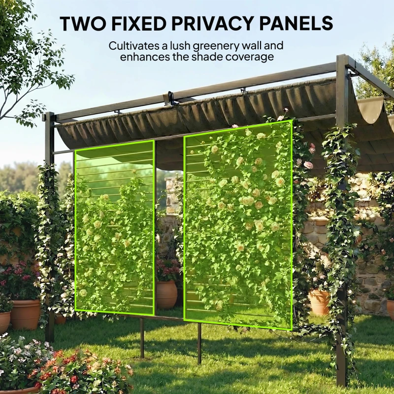 Outsunny Pergola 3,87 x 2,97 m z wysuwanym dachem, 2 panele prywatności, UV50+, ciemnoszara