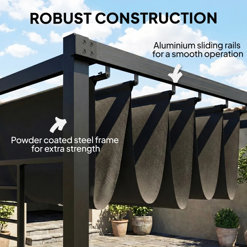 Outsunny Pergola 3,87 x 2,97 m z wysuwanym dachem, 2 panele prywatności, UV50+, ciemnoszara