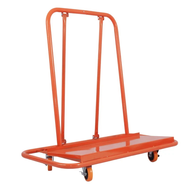 Plattenwagen für Gipskartonplatten, Stahlgestell, Lenkrollen mit Bremsen, 116x57x114 cm, Orange