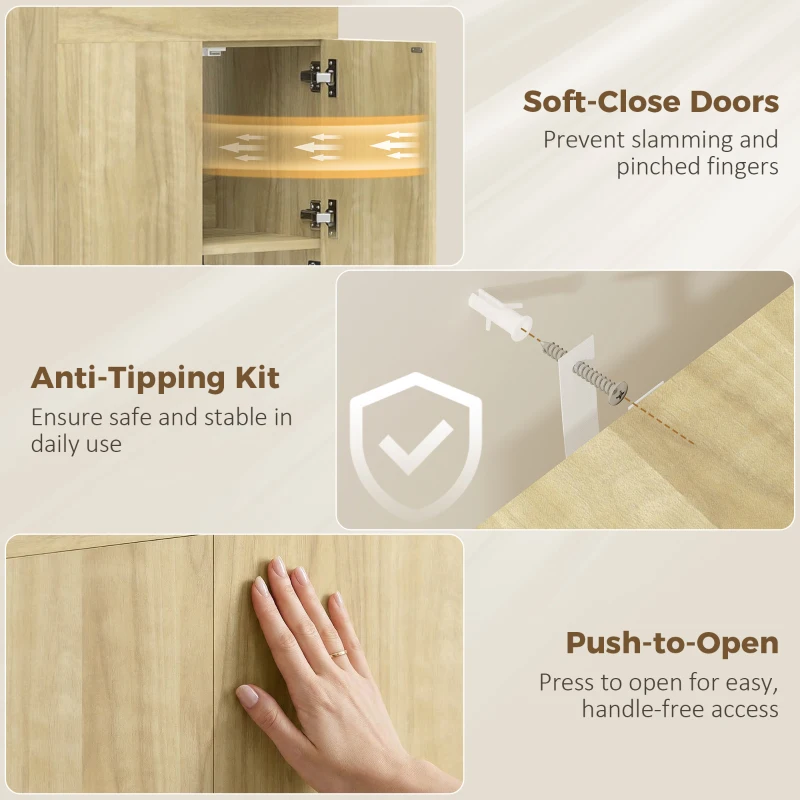 HOMCOM Dulap Masă de Călcat Rabatabilă cu Roți și Suport pentru Fier de Călcat, Dulap Multifuncțional cu Rafturi, Compartiment Deschis, pentru Spălătorie, Baie, 154x55x87 cm, Lemn Natural