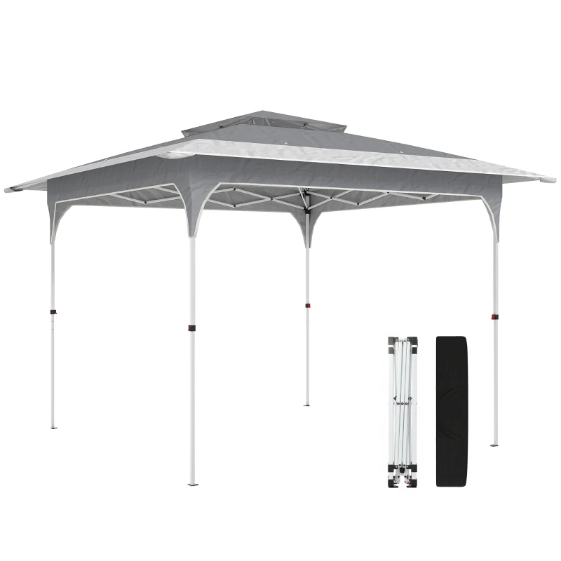 Outsunny Pavillon 3,5 x 3,5 m Wasserdicht Höhenverstellbar Pop-up Faltpavillon mit Ein-Knopf-Aufbau Doppeldach, UV 50+