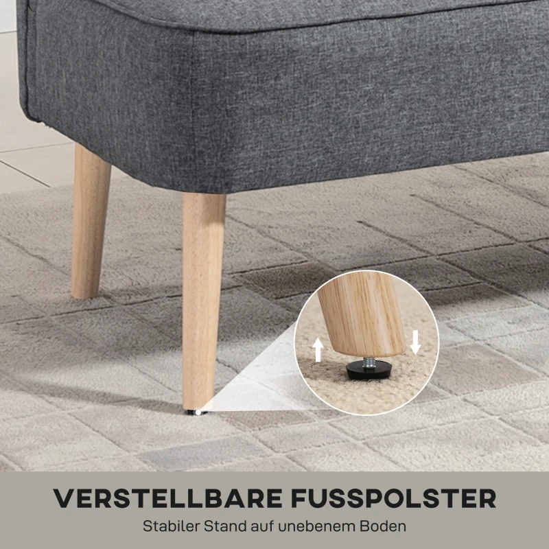 HOMCOM Sofa 2 Sitzer, Polstersofa Leinenoptik, Holzrahmen, Für Wohnzimmer Schlafzimmer, 117 cm, Grau