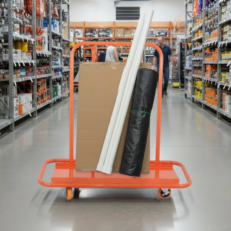 Plattenwagen für Gipskartonplatten, Stahlgestell, Lenkrollen mit Bremsen, 116x57x114 cm, Orange