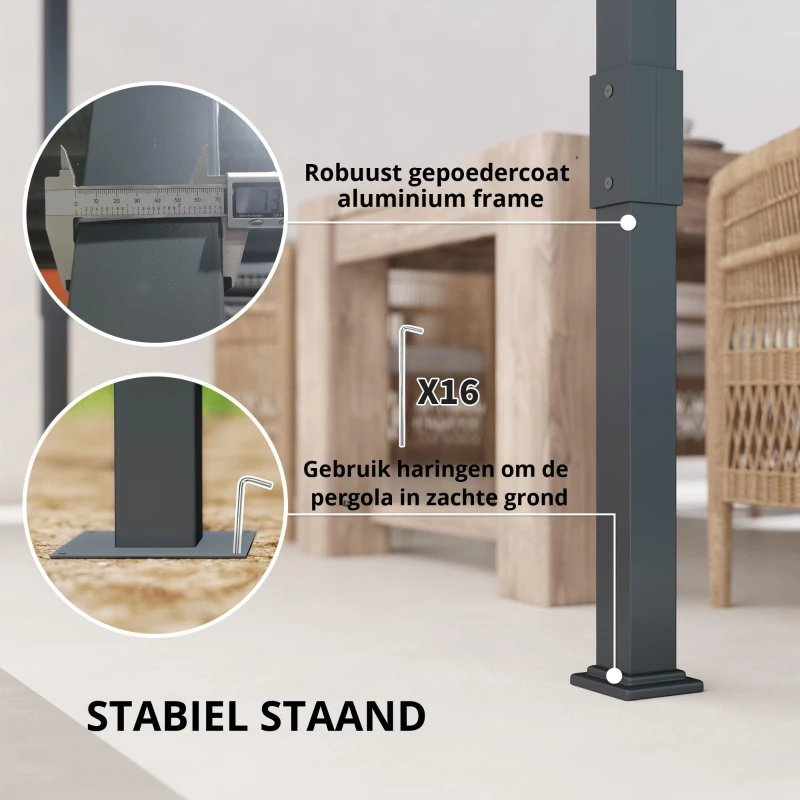 Outsunny Pergola met Schuifdak ca. 3,5x3m Aluminium Duurzaam Winterbestendige Zonwering Grijs