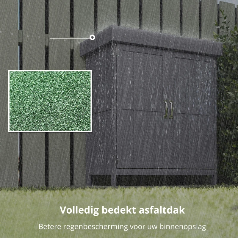 Outsunny Apparatuurkast, dubbele deur, klapdeksel, 2 planken, weerbestendig, natuurlijk hout, grijs, 74 x 43 x 88 cm(m-5)