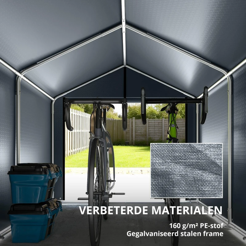 Outsunny Garagetent 2,2 x 1,6 m Waterdicht Bergingstent met Oprolbare Deur Zadeldak Stalen Frame, UV-bestendig Donkergrijs