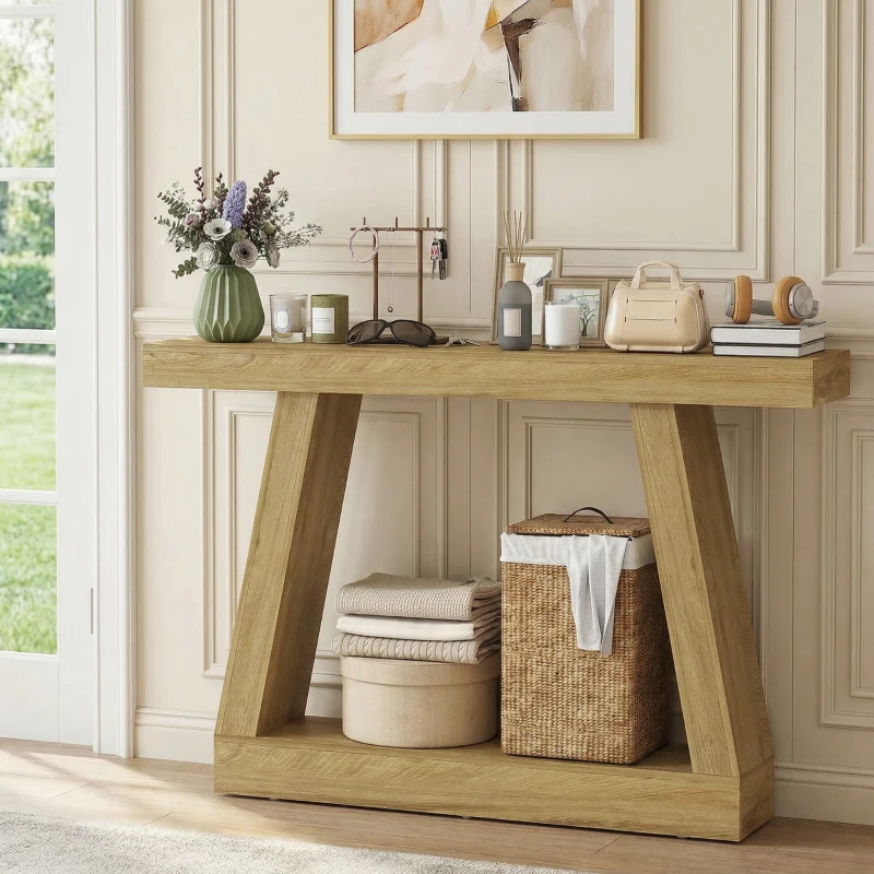 HOMCOM Tavolo Consolle 140 cm, Retro Divano con Contenitore, Rovere.