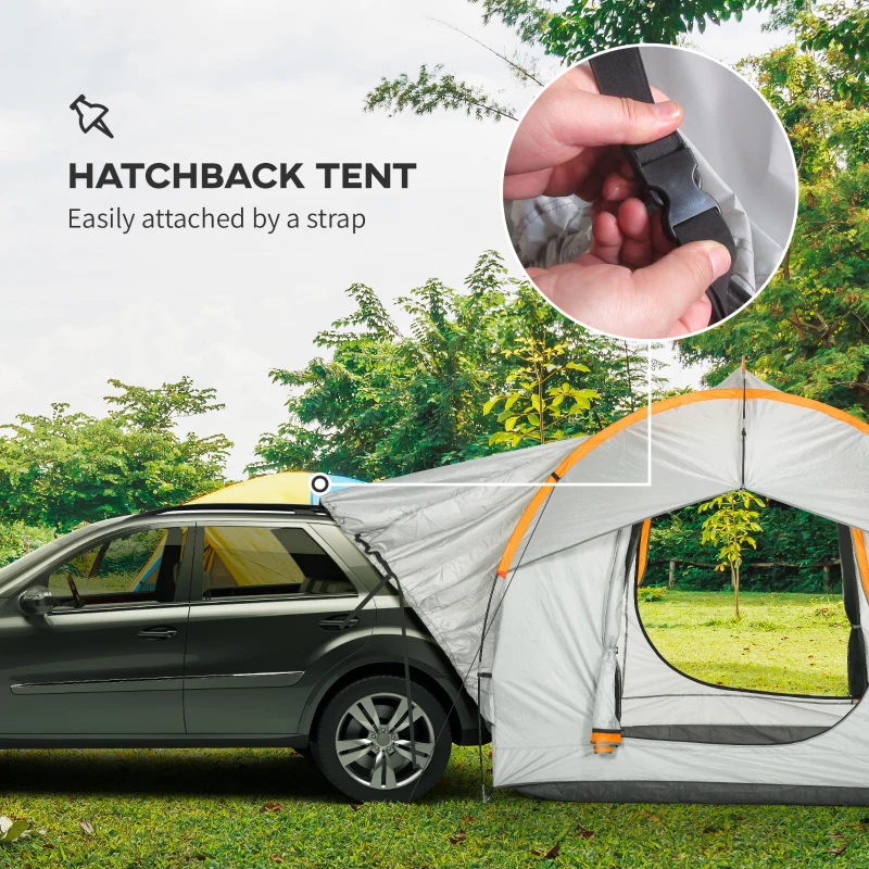 Outsunny 2000mm Waterproof SUV Tent, Car Tent with 3 Doors and Mesh Window, for 5-6 Person Camping Travel, Grey and Orange