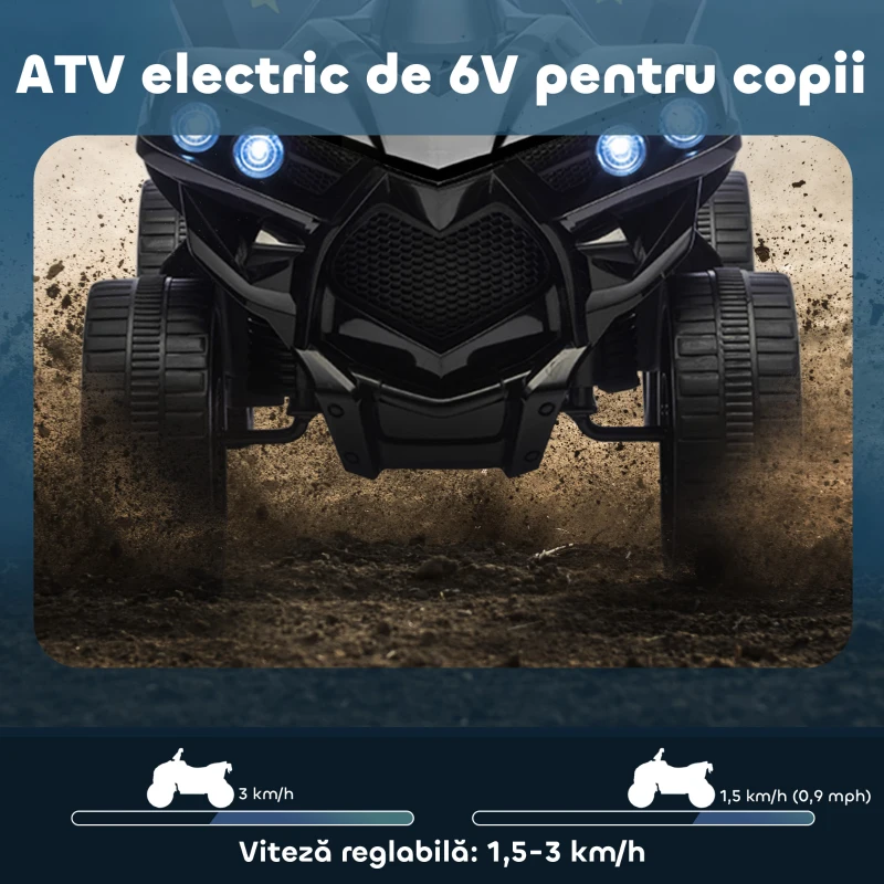 AIYAPLAY ATV Electric 6V pentru Copii, Vehicul cu 4 Roți cu Muzică și Faruri LED, pentru Vârste între 3-8 Ani, Roșu