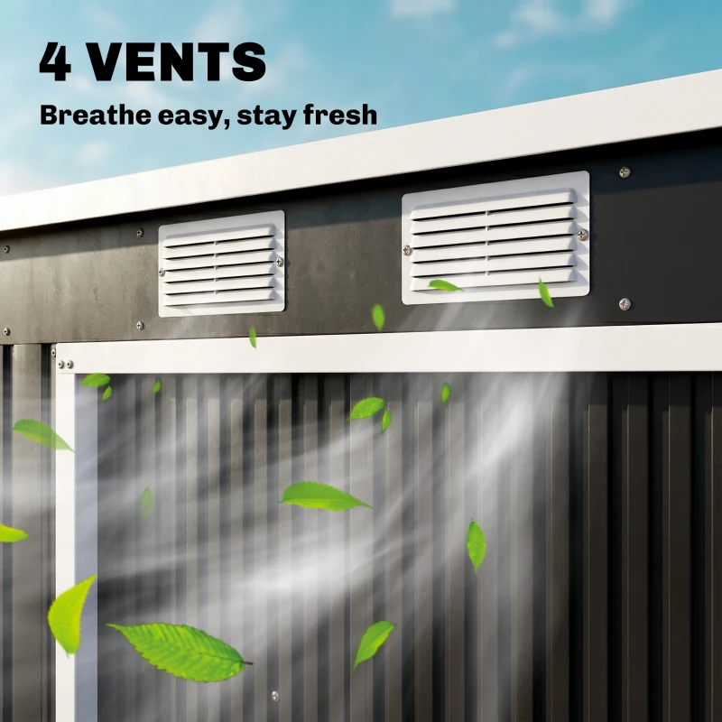 Outsunny 7 x 4ft Galvanised Steel Garden Shed, with Foundation Kit - Dark Grey