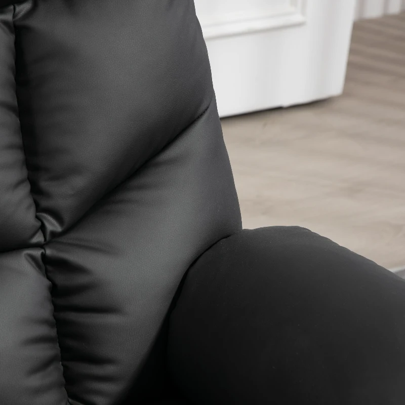 HOMCOM Manual Reclining Chair, Recliner Armchair with Swivel, Faux Leather, Footrest, Cup Holders, 86x93x102cm, Black
