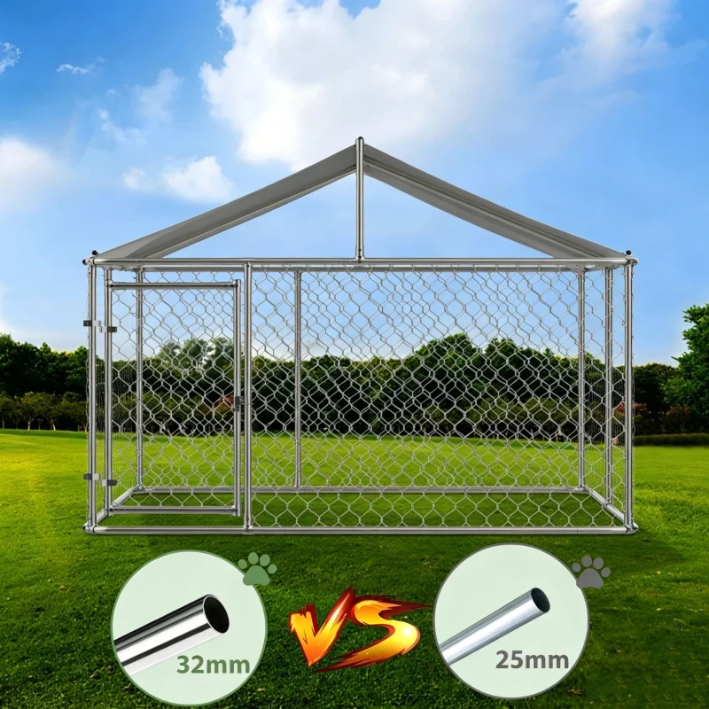 Outdoor-Hundezwinger mit Dach, 230x230x117 cm, Silber