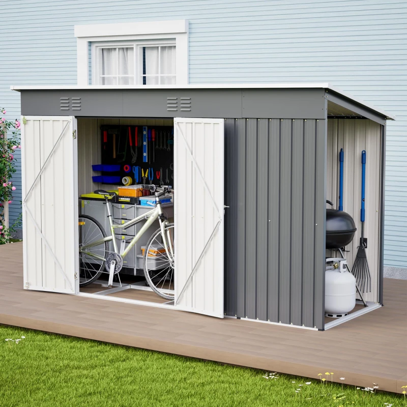 Metall-Gerätehaus mit Doppeltür, 311x123x181 cm, Grau