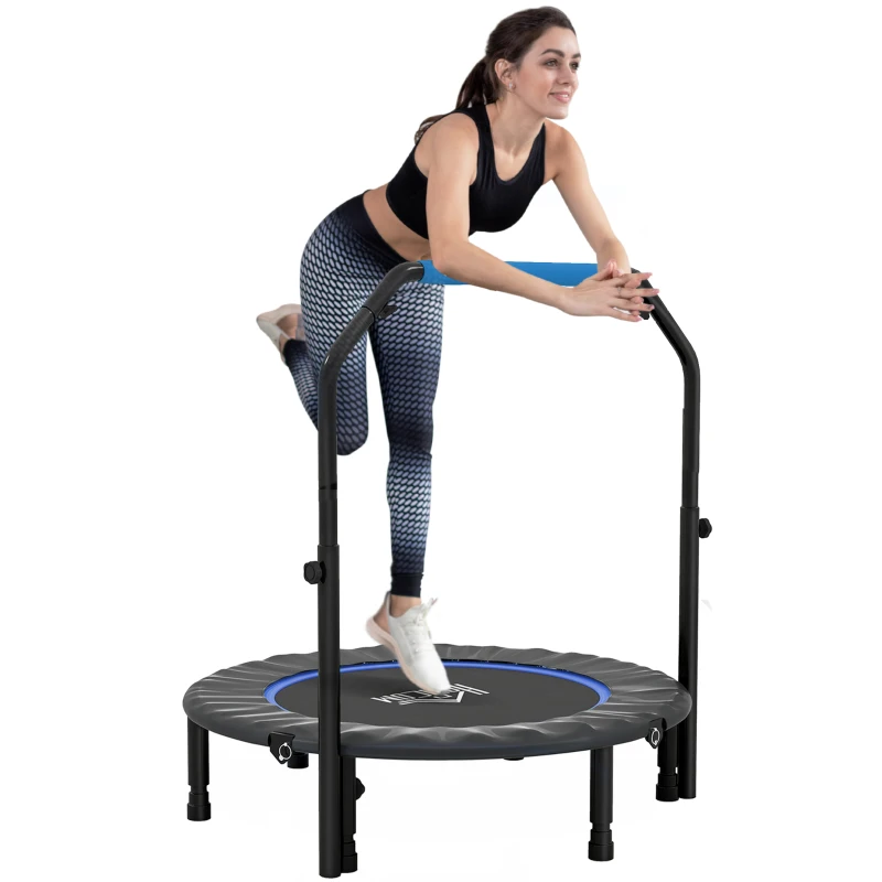 40" Foldable Mini Fitness Trampoline, with Adjustable Foam Handle, Blue