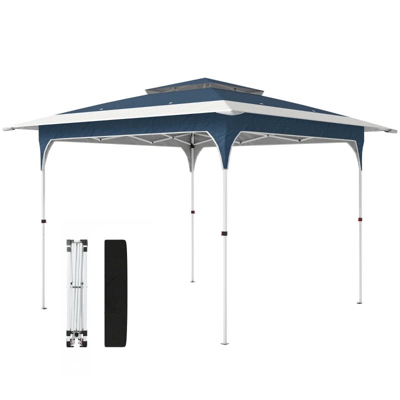 Outsunny 3.5 x 3.5 m Pop Up Gazebo with One-Push Setup, UPF50+ Double Tier Garden Party Tent Marquee with Carry Bag, Blue