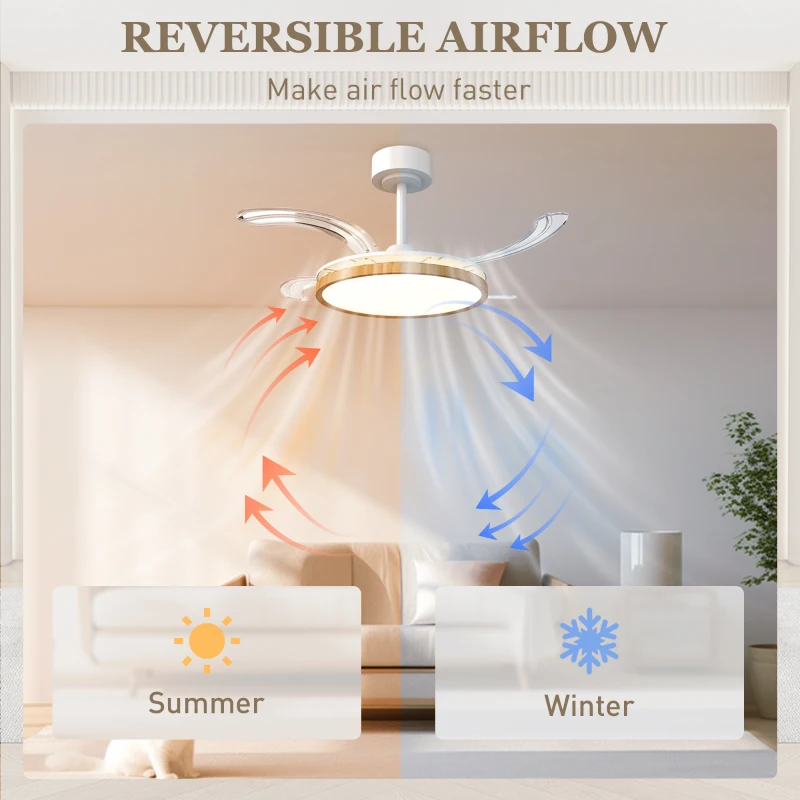 HOMCOM Wentylator sufitowy z lampą i pilotem, Ø95 cm, nowoczesny wentylator sufitowy LED ze składanymi łopatkami, drewno naturalne