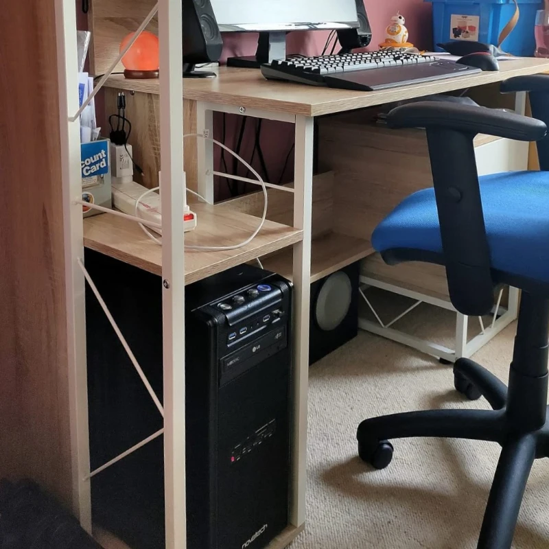 HOMCOM Computer Desk with Drawers and Bookshelf, Writing Desk for Home Office with Storage Shelves, Study Workstation, Oak