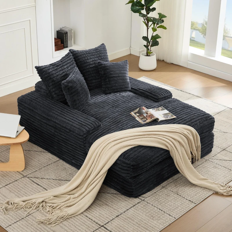 Luxus Cord Sofa mit 4 Kissen, multifunktionales Schlafsofa, keine Montage, 175 x 137 x 63 cm, Grau