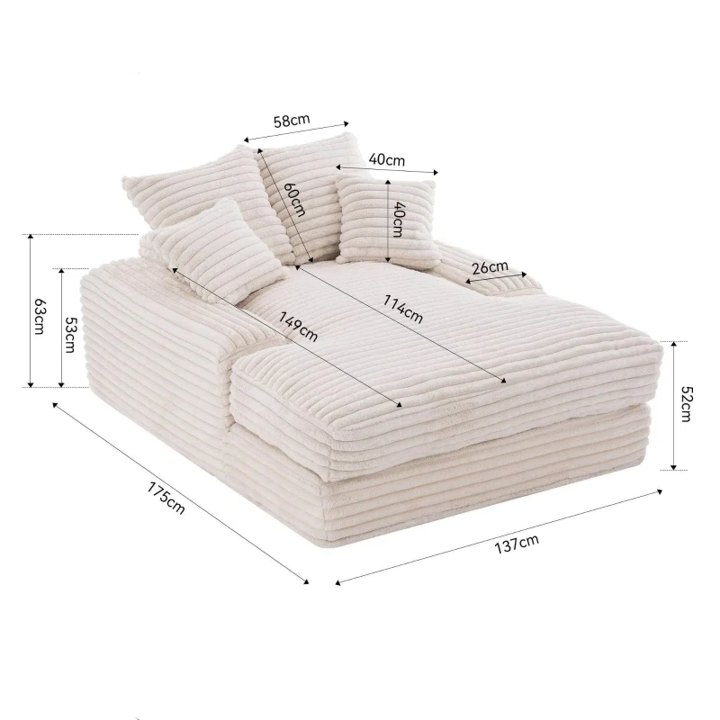 Luxus Cord Sofa mit 4 Kissen, multifunktionales Schlafsofa, keine Montage, 175 x 137 x 63 cm, Beige