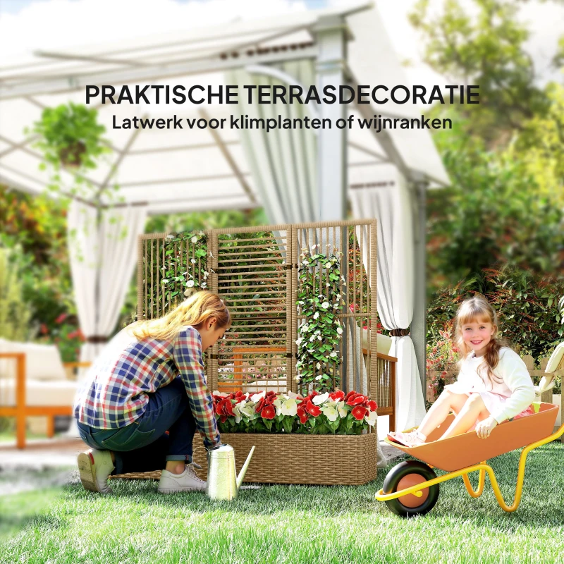 Outsunny Plantenbak Bloembak met Klimhulp, Weerbestendig, 103 cm x 103 cm x 29 cm, Zand