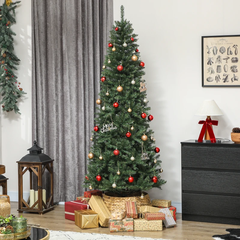 HOMCOM Sapin de Noël artificiel 210 cm, arbre de Noël fin avec 350 lumières, 1273 pointes, support en métal pliable, vert