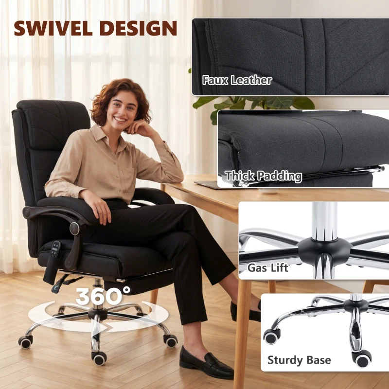 Vinsetto High Back Vibration Massage Office Chair with Footrest, Heated, Black