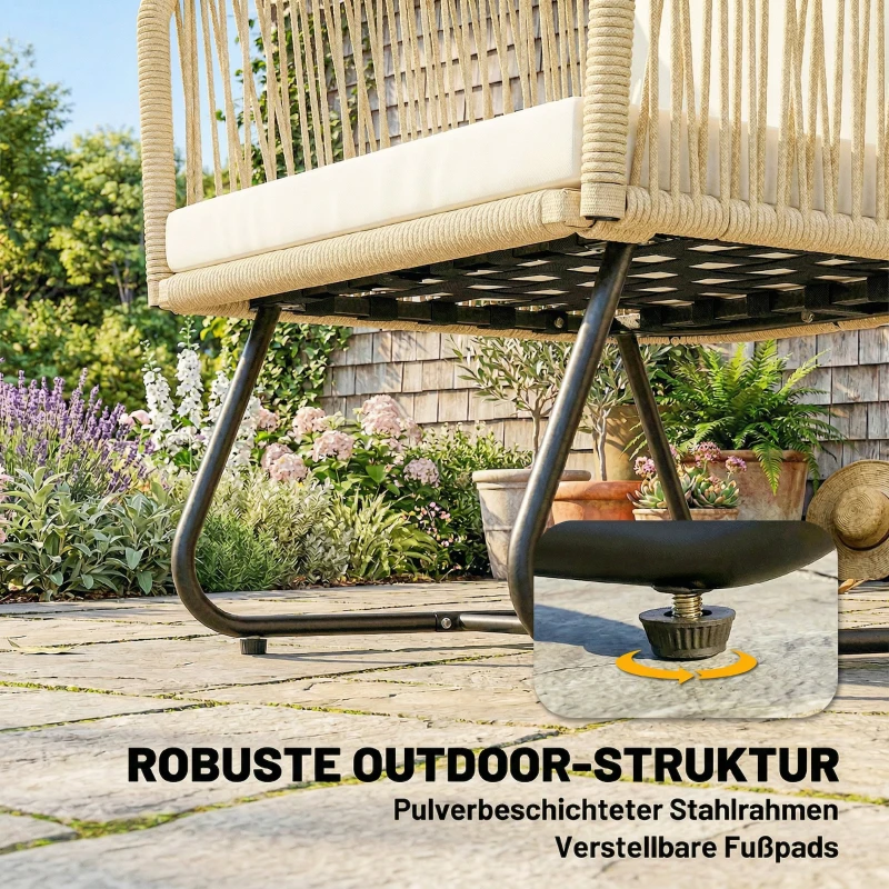 Outsunny Rattan Bistroset 3 teiliges FSC Gartenmöbel-Set mit 2 Sessel, Lamell-Holztisch, dicke waschbare Kissen Stahlrahmen