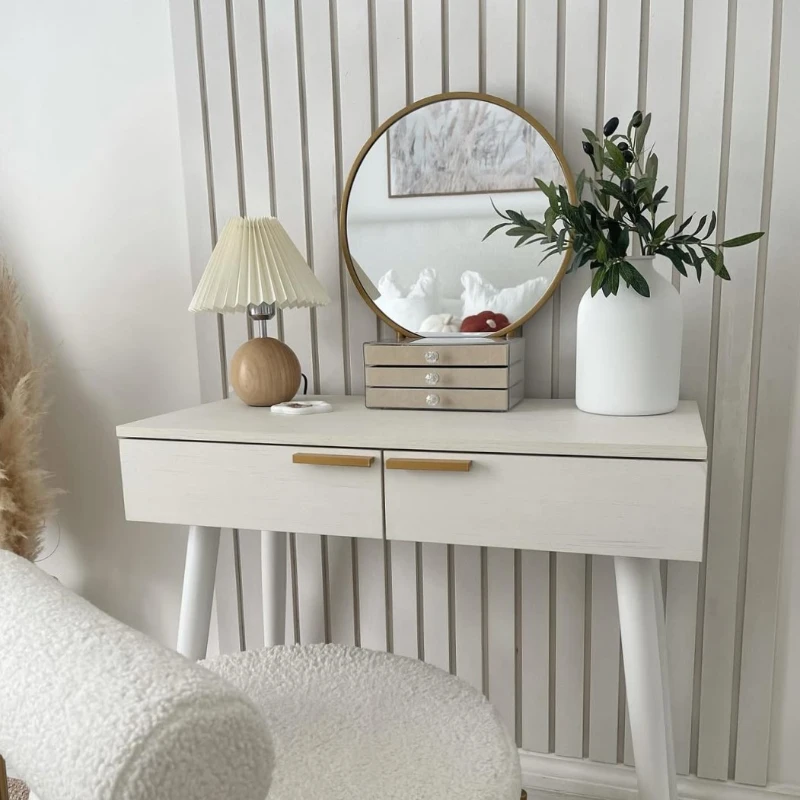 HOMCOM Elegant Dressing Table, with Round Mirror, 80 x 40 x 123 cm - White