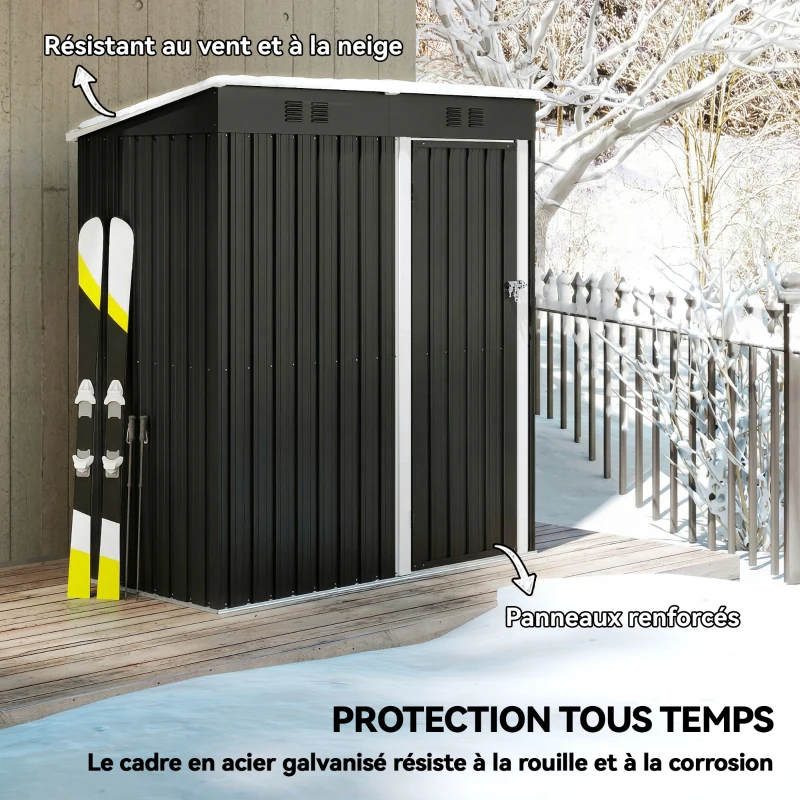 Outsunny Abri de Jardin en Métal Adossable 2 Grilles d'Aération Toit Incliné Anti-UV 163x90x179cm Gris Anthracite