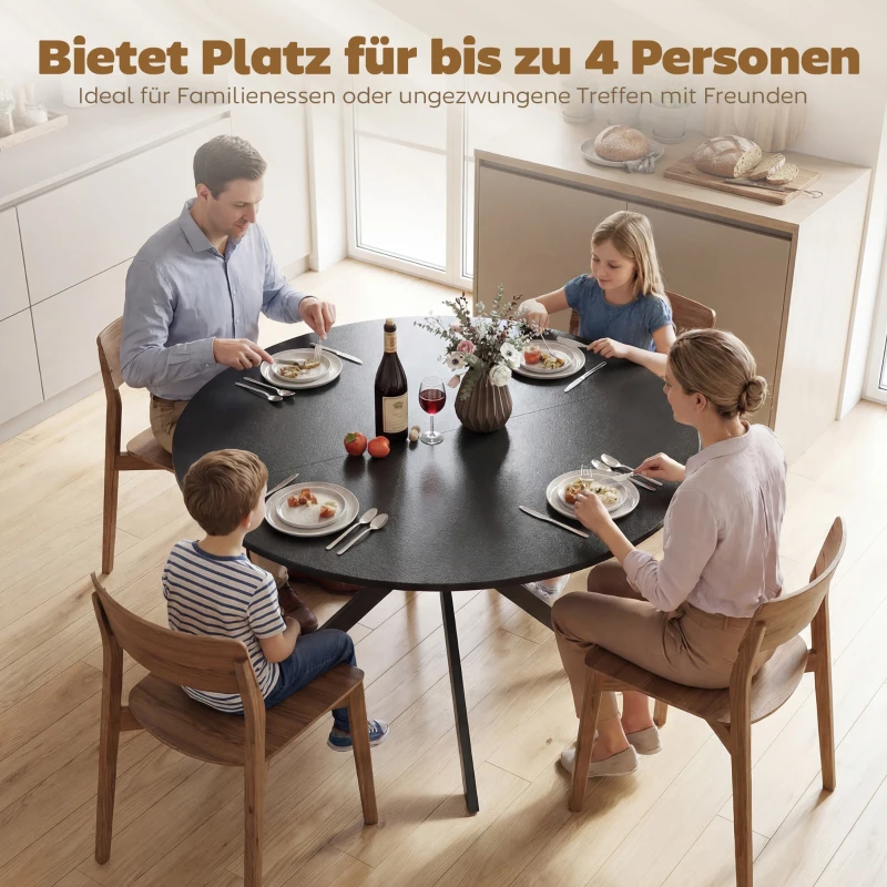 HOMCOM Runder Esstisch für 4 Personen, Küchentisch im Industriestil mit Stahlbeinen, für Esszimmer, Küche, Schwarz