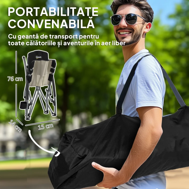 Outsunny Scaun de Plajă și Camping Pliabil cu Spătar din Plasă, Negru